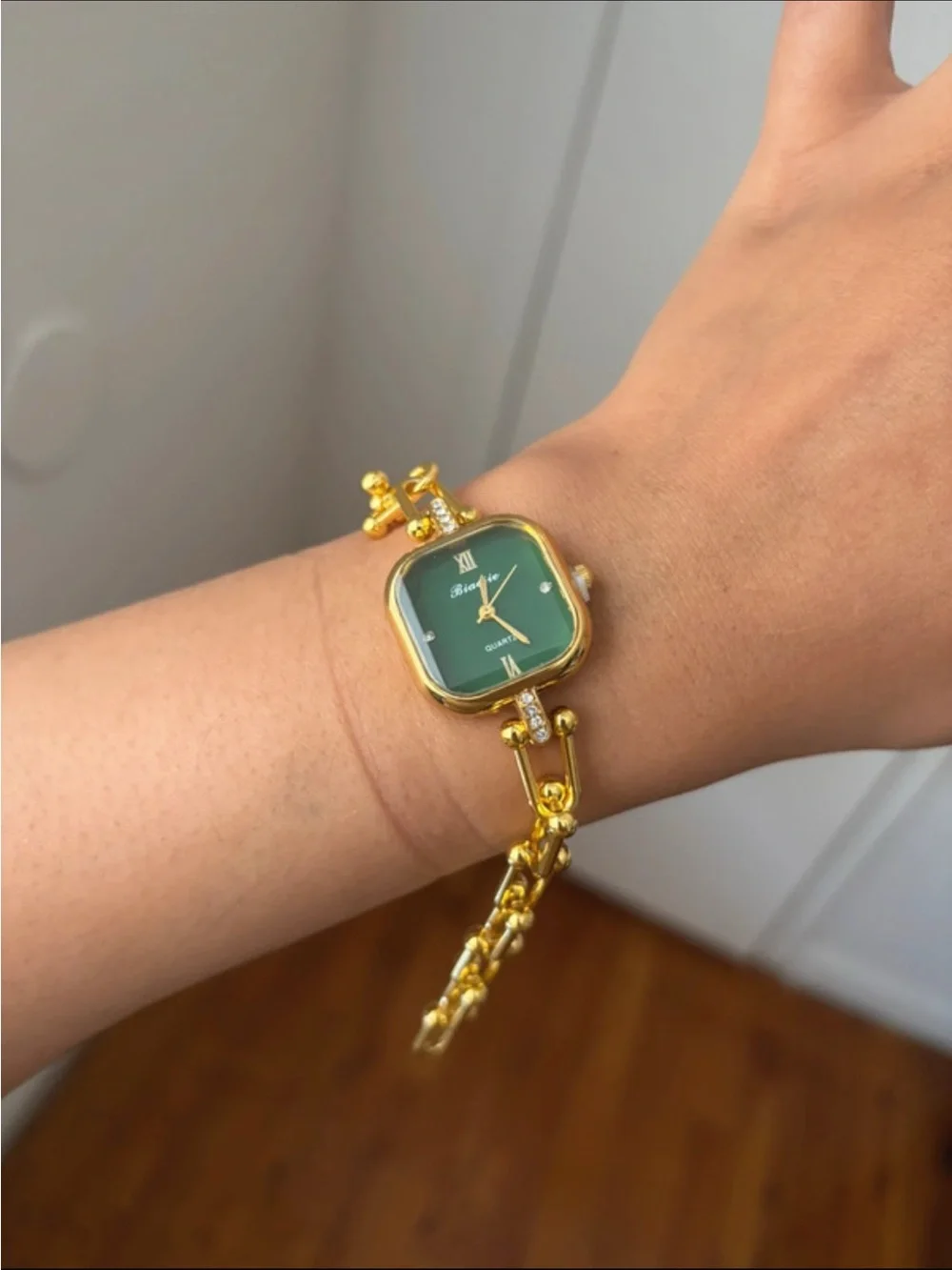 Gold-Tone Green Dial Bracelet Watch - Brand Unknown